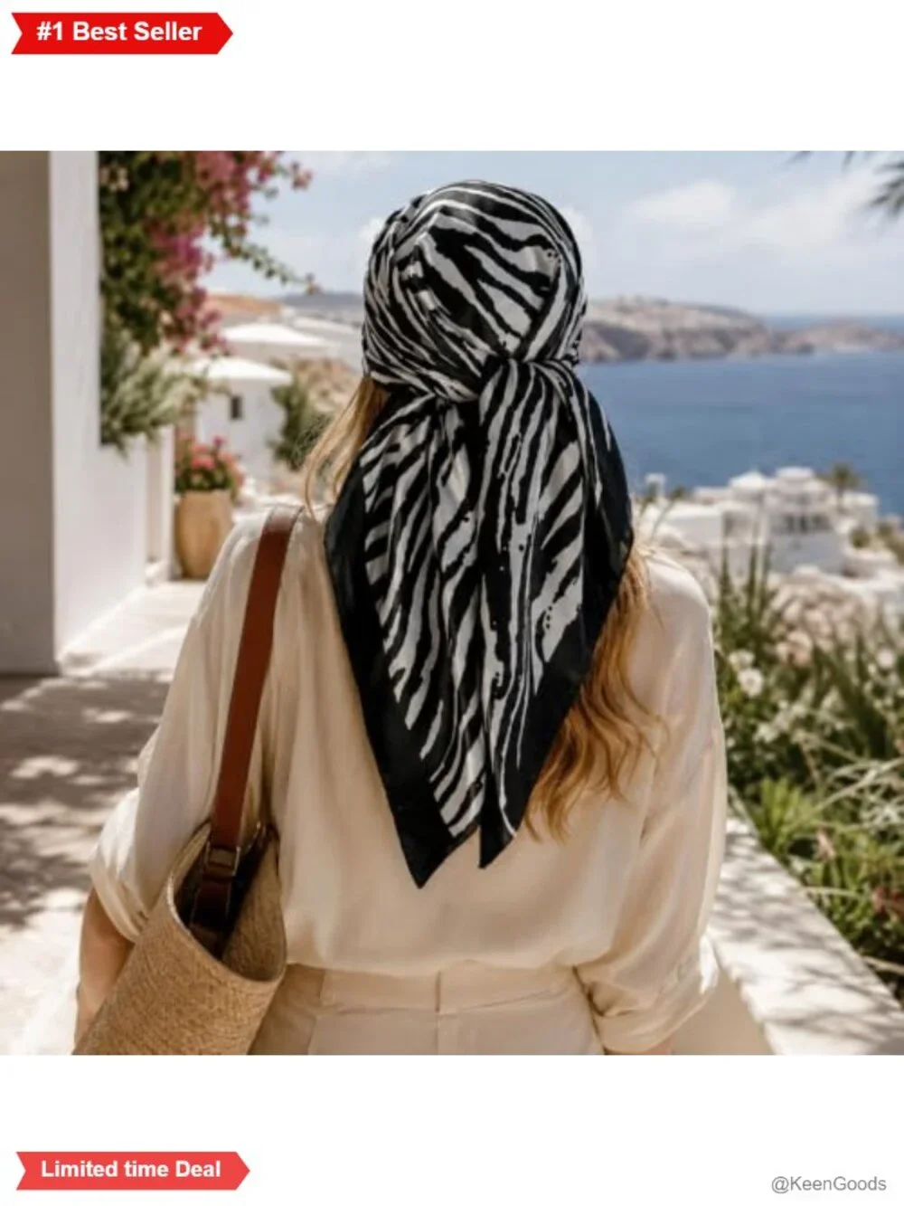 Women's Satin Zebra Print Square Scarf 35in Bandana Neck Wrap Hair Accessory